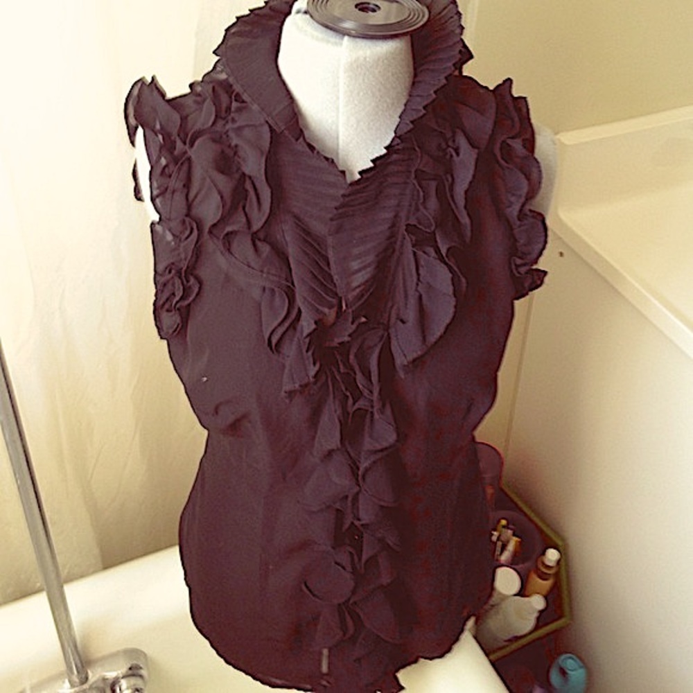 Classic ruffle neck black top